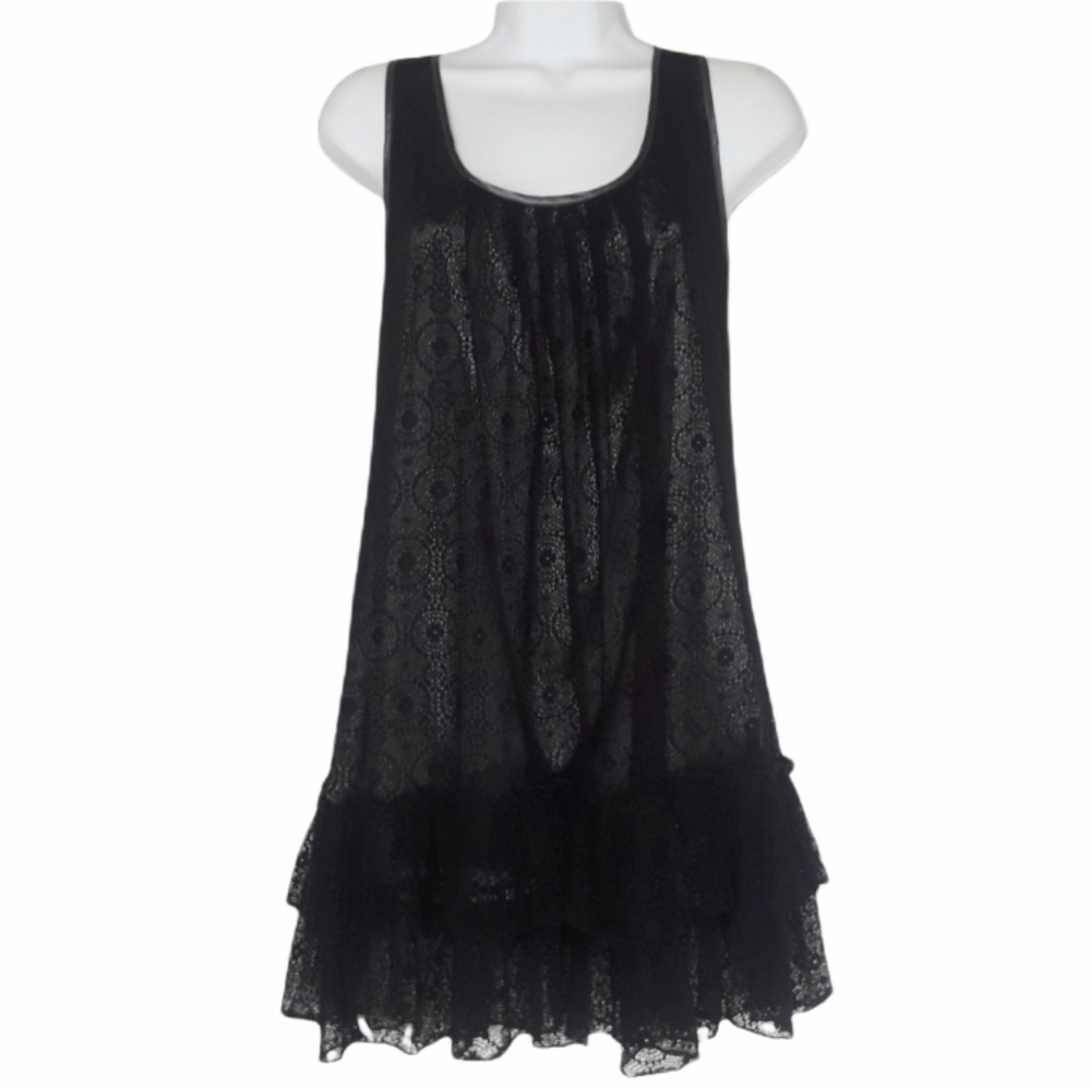 QUINTESSENTIAL Gray Lace Ruffle Hem Sleeveless Mini Dress Large